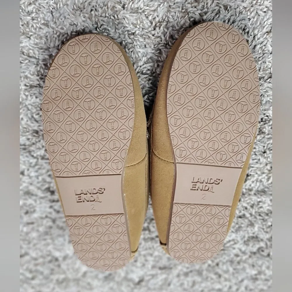 Lands' End Kids Camel Suede Slippers